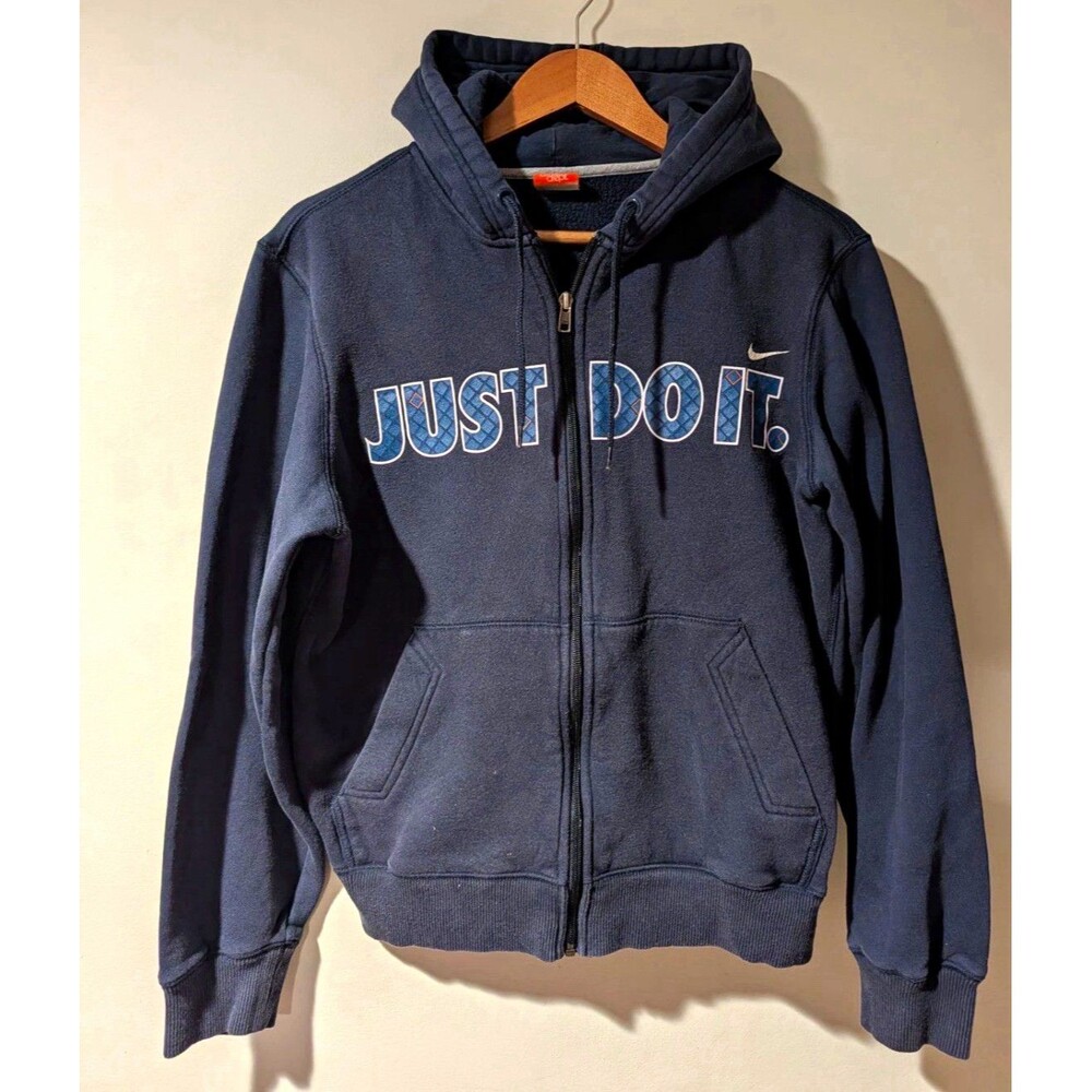 Vtg Nike Athletic Dept. Blue Full Zip Hooded Fleece Hoodie Pockets Mens L